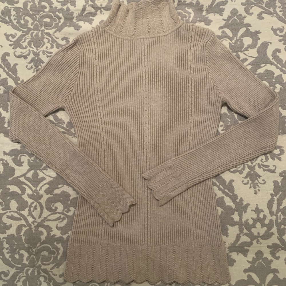 Small scalloped edge mock turtleneck sweater